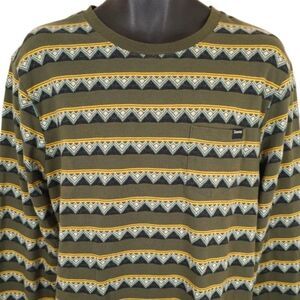 Dravus Surfer T Shirt Mens Size Medium Green Yellow Striped Geometric Pocket Tee